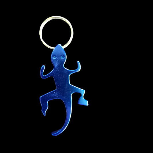 Blue colored gecko bottle opener keychain
