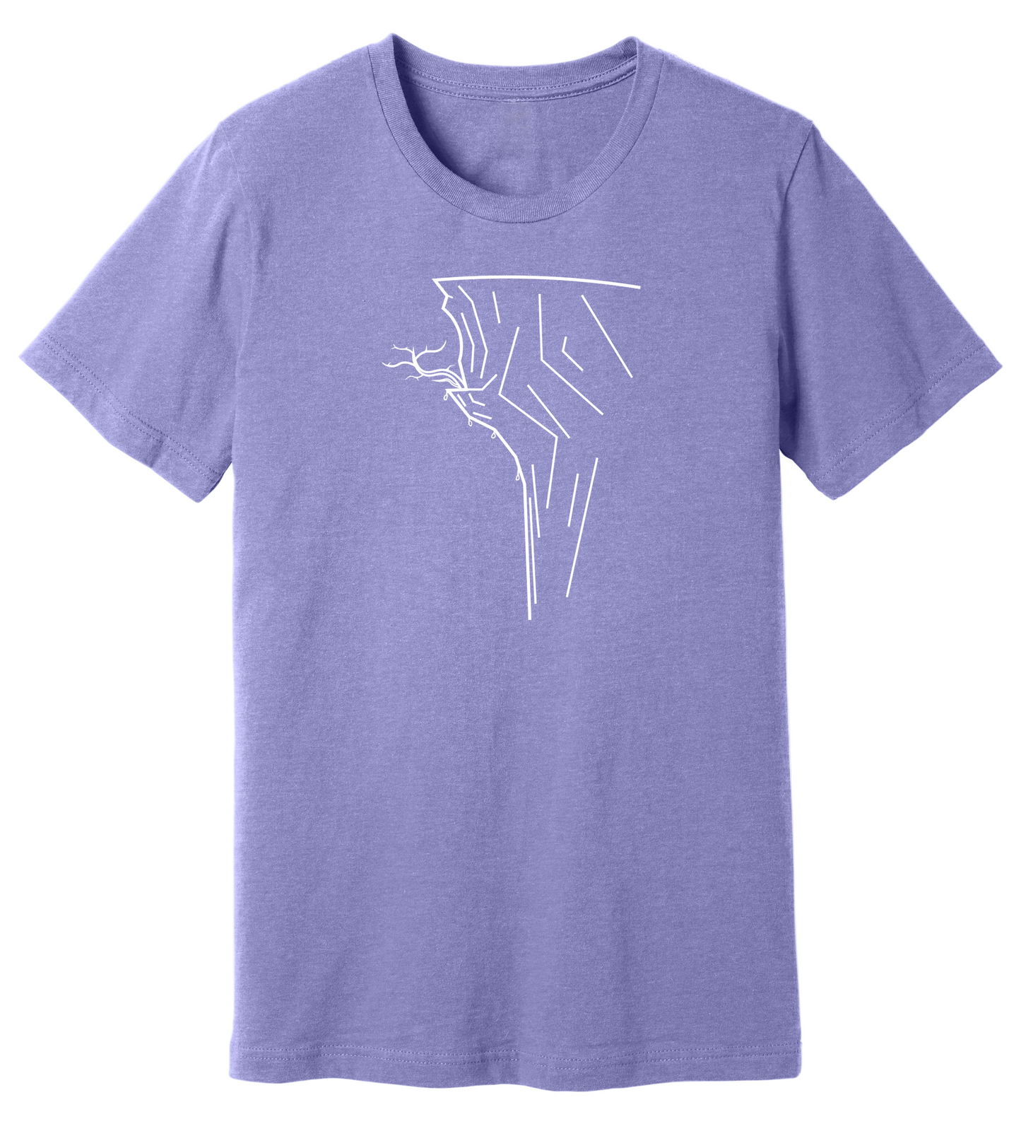 Heather dark lavender color shirt with cliffside climb graphic