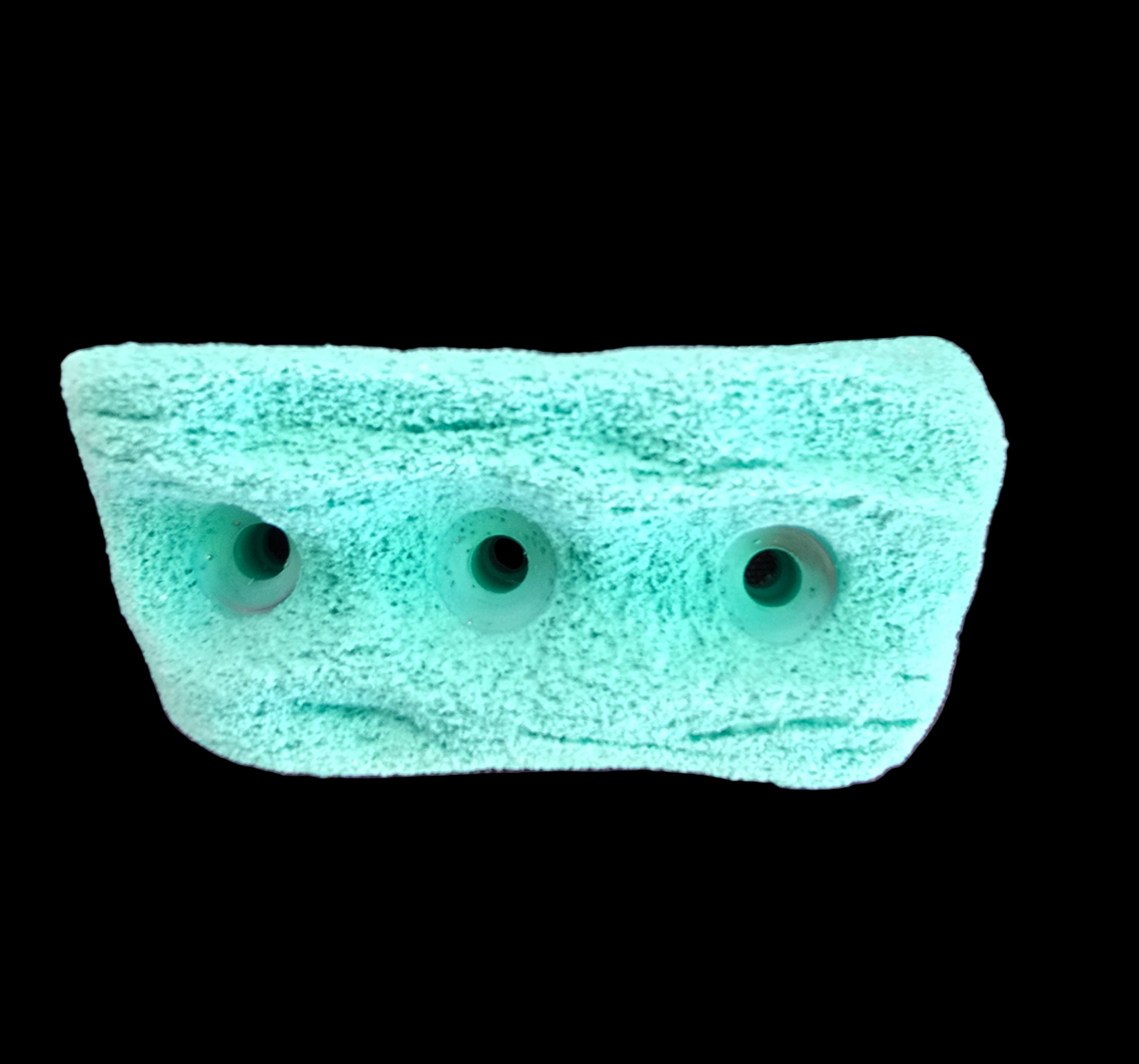 Teal colored crimp shaped climbing hold