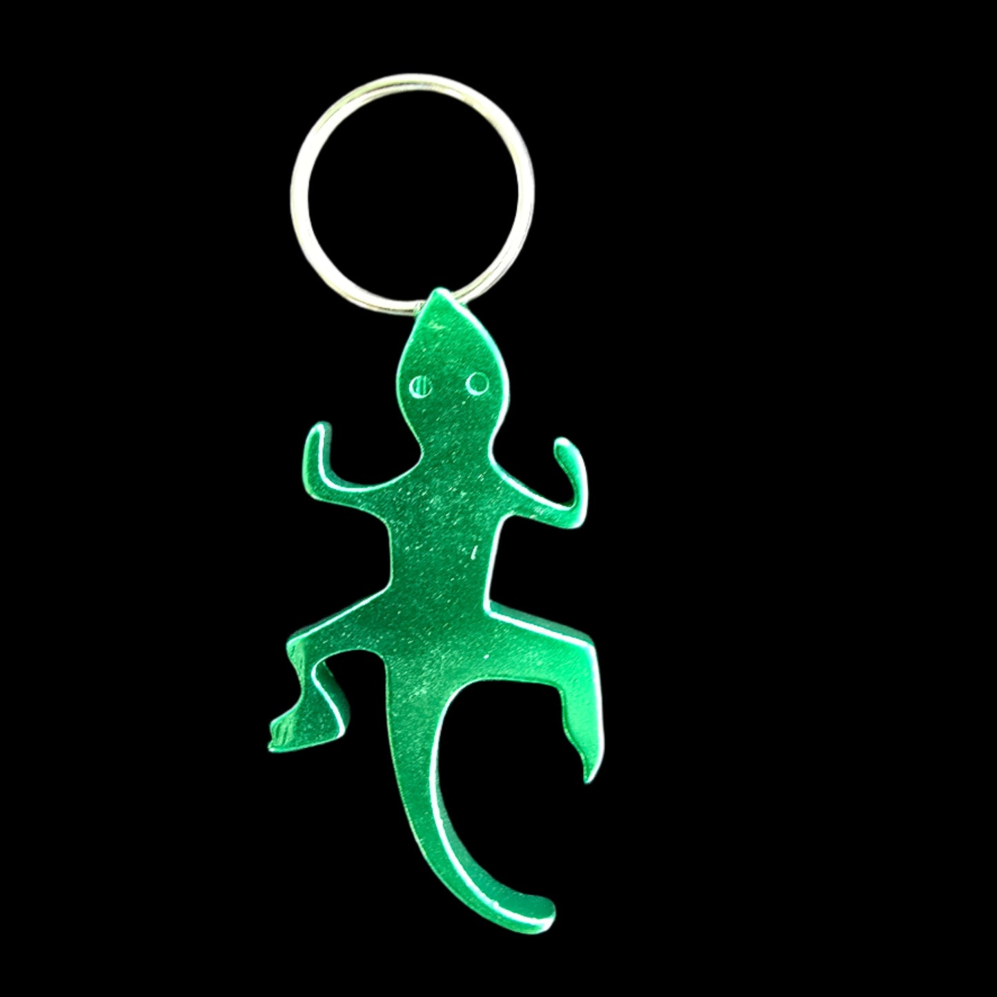 Green colored gecko bottle opener keychain
