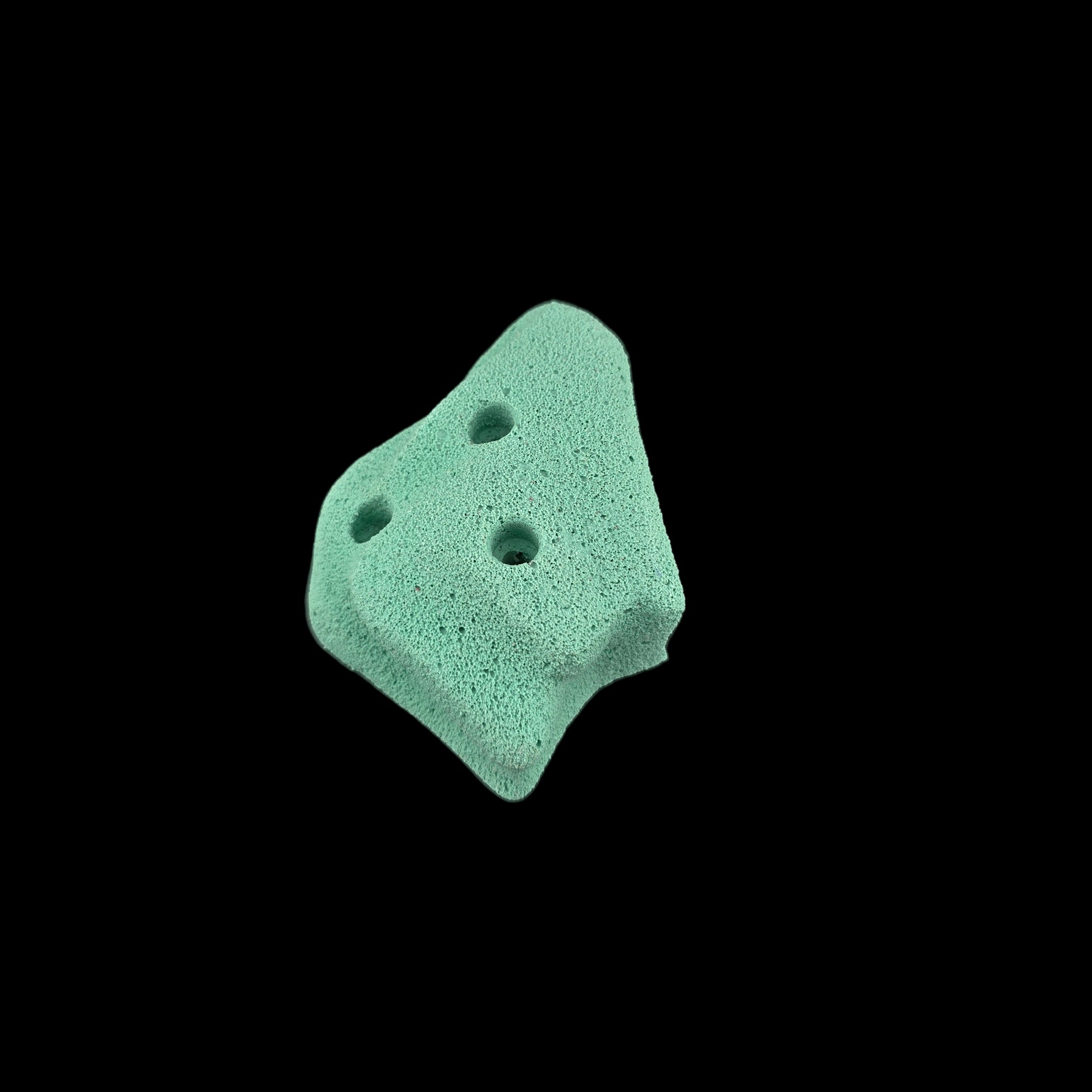 Teal colored corner-less jug shaped climbing hold