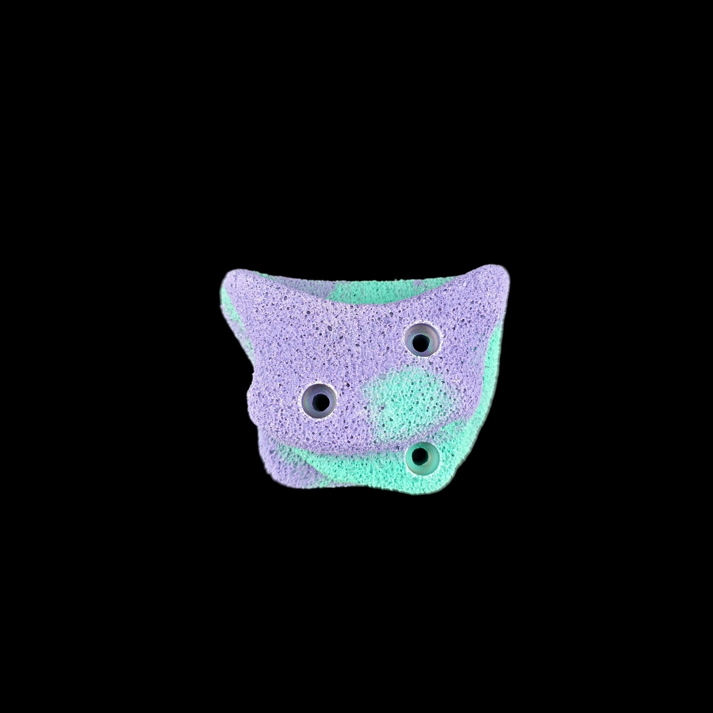 Purple and teal colored Blob Screw-on climbing hold